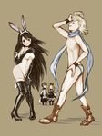  2boys 2girls agnes_oblige alternate_costume animal_ears boots bravely_default:_flying_fairy bunny_ears edea_lee elbow_gloves embarrassed fake_animal_ears gloves highres long_hair multiple_boys multiple_girls navel ringabel ringabell scarf tears thigh_boots thighhighs tiz_oria 