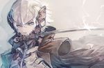  bad_id bad_pixiv_id coat cyborg grey_eyes highres katana male_focus metal_gear_(series) metal_gear_solid_4 mouth_hold raiden senano-yu solo sword weapon white_hair 