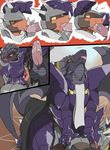  anthro armor balls black_dragon blush comic dialog dragon eins english_text erection facefuck falz fellatio gay group group_sex male oral oral_sex penis ruze saliva scalie sex text threesome tongue tongue_out zerofox1000 