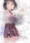  black_hair cover cover_page doujin_cover grey_eyes highres kuroba_u original plaid ribbon shirt short_hair skirt solo tied_shirt 