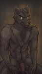  abs angry anthro azur balls biceps big_penis black_fur black_nose canine chest_tuft evil_grin fangs flaccid fur grin male mammal muscles nude pecs penis pose presenting sheath sitting smile snarling solo teeth tuft were werewolf wolf yellow_eyes 