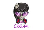  black_hair bow_tie english_text equine eyewear female feral friendship_is_magic fur grey_fur hair headphones hi_res horse long_hair looking_at_viewer mammal my_little_pony octavia_(mlp) open_mouth plain_background pony purple_eyes smile solo sunglasses teeth text vicse white_background 