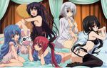 :d ;d absurdres bed bed_sheet black_bra black_panties blush bottomless bra breasts curtains date_a_live dress_shirt garter_belt highres indoors itsuka_kotori legs long_legs looking_at_viewer lying medium_breasts multiple_girls naked_shirt nightgown no_bra no_pants official_art on_bed on_side on_stomach one_eye_closed open_clothes open_mouth open_shirt panties pink_panties scan shirt side-tie_panties smile string_panties thighhighs tobiichi_origami tokisaki_kurumi underwear underwear_only yatogami_tooka yoshino_(date_a_live) yoshinon 