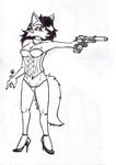  beretta canine corset ear_piercing female fox gun hi_res high_heels ink invalid_tag line lingerie mammal michaelfox1986 necklace panties piercing pistol ranged_weapon ring silencer stilettos suppressor underwear weapon 