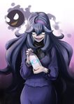  1girl artist_request gastly ghastly hex_maniac_(pokemon) highres long_hair nail_polish nintendo npc npc_trainer pokemon pokemon_(game) pokemon_xy purple_eyes purple_hair zanpan526 