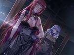  2girls ashley_(ore_wa_tsuma_killer) blue_hair breasts chinese_clothes cleavage coat evelyn_rose game_cg glasses gloves hand_on_hip highres huge_breasts knife long_hair looking_at_viewer mochizuki_nozomu multiple_girls ore_wa_tsuma_killer red_eyes red_hair serious standing tattoo 