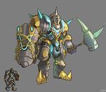  armor chains dungeon_and_fighter guardian_aegis hammer helmet highres no_humans shield spikes weapon weapons 