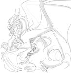  ambiguous_gender claws dragon erection feral feral_on_feral flight_rising from_behind grin guardian_dragon horn male mirror_dragon multiple_eyes penetration penis plain_background raised_tail saeto15 scalie sex size_difference sketch white_background wings 