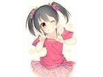  7zu7 black_hair love_live!_school_idol_project red_eyes short_hair skirt twintails white wink yazawa_nico 