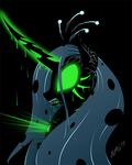  black_background black_body changeling cracks crown equine fangs female feral friendship_is_magic glowing glowing_eyes green_eyes hair horn horse long_hair mammal my_little_pony open_mouth plain_background pony queen_chrysalis_(mlp) solo zig-word 