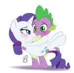  blue_eyes blush cat_eyes couple cutie_mark duo equine female friendship_is_magic green_eyes hair holding horn horse male mammal my_little_pony pia-sama plain_background pony purple_hair rarity_(mlp) romantic slit_pupils spike_(mlp) standing unicorn white_background 