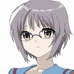  :&lt; ahoge bangs close-up gaihan_umeboshi_mitchell glasses grey-framed_eyewear grey_hair kita_high_school_uniform lowres nagato_yuki oekaki over-rim_eyewear school_uniform semi-rimless_eyewear serafuku short_hair simple_background solo suzumiya_haruhi_no_yuuutsu white_background yellow_eyes 