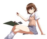  board_game brown_eyes brown_hair from_below highres minase_(takaoka_nanase) misaka_mikoto playing_games school_uniform short_hair to_aru_kagaku_no_railgun to_aru_majutsu_no_index 