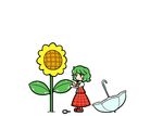  ascot blush_stickers comic dora_ita flower green_hair kazami_yuuka magnifying_glass plaid plaid_skirt plaid_vest short_hair silent_comic skirt skirt_set sunflower touhou umbrella vest 