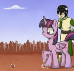  avatar:_the_last_airbender black_hair clothing cloud crossover cutie_mark equine eyes_closed female feral friendship_is_magic fur hair horn horse human long_hair mammal multi-colored_hair my_little_pony open_mouth outside pony purple_eyes purple_fur purple_hair sky standing stomping sweat toph_bei_fong twilight_sparkle_(mlp) winged_unicorn wings 