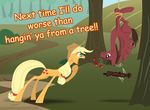  ? applejack_(mlp) blonde_hair brown_hair cowboy_hat cutie_mark duo english_text equine female feral freckles friendship_is_magic fur green_eyes grievousfan hair hat horse long_hair male mammal my_little_pony open_mouth orange_fur original_character pegasus pony red_fur rope smile text tongue upside_down wings 