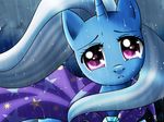  blue_hair cape crying cutie_mark equine female feral friendship_is_magic frown fur hair horn horse long_hair looking_at_viewer mammal my_little_pony open_mouth pony princesssilverglow purple_eyes rain solo tears trixie_(mlp) two_tone_hair unicorn wet 