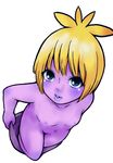  anthrofied blonde_hair blue_eyes breasts female flat_chested hair looking_at_viewer nintendo pok&#233;mon pok&eacute;mon purple_skin small_breasts smoochum solo undressing video_games young 