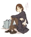  :d bad_id bad_pixiv_id bag black_legwear brown_eyes brown_hair hair_ornament hairclip loafers open_mouth original panties pantyhose school_bag school_uniform shoes short_hair sitting skirt smile solo tamaoki_benkyou translated underwear unzipped 