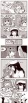  2girls :3 ahoge bad_id bad_pixiv_id blush blush_stickers chibi comic detached_sleeves female_admiral_(kantai_collection) forehead_kiss glomp gloves hairband hat heart highres hug ilhi japanese_clothes kantai_collection kiss kongou_(kantai_collection) left-to-right_manga military military_uniform monochrome multiple_girls naval_uniform nontraditional_miko open_mouth papers sweatdrop tears translated triangle_mouth uniform wide_sleeves yuri 