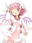  ;d apron head_scarf japanese_clothes kappougi kimono ladle long_sleeves mystia_lorelei one_eye_closed open_mouth pink_eyes pink_hair sala_mander short_hair smile solo spoon touhou wings yukata 