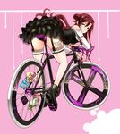  bicycle body_writing boots braid brown_hair dress engrish garter_straps ground_vehicle hair_ribbon long_hair ranguage ribbon side_ponytail solo strap_slip thighhighs tokyo_jitensha_shoujo. wadapen zettai_ryouiki 