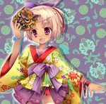  bingata chibitan japanese_clothes mask original pink_hair purple_eyes ryuusou shiisaa short_hair solo 