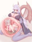  57mm acid alma_elma bad_end blush breasts demon_girl digestion fox_ears fox_tail horns huge_breasts inside_creature kitsune kitsune_(mon-musu_quest!) mon-musu_quest! monster_girl open_mouth silver_hair stomach_bulge succubus tail vore 