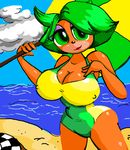  ami_bandicoot anthro anthrofied anthromorphic bandicoot beach big_breasts big_butt breasts butt cleavage clothed clothing cloud crash_bandicoot crash_bandicoot_(series) crash_team_racing erect_nipples female fur green_eyes green_hair hair hands holding lips lipstick looking_at_viewer mammal marsupial nipples outside red_lipstick sand seaside smile swimsuit tan_fur tight_clothing umbrella unknown_artist video_games water 