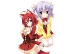  2girls amairo_islenauts animal_ears blue_eyes bow masaki_gaillard purple_hair red_hair seifuku shiraga_airi short_hair tagme_(artist) tail thighhighs tie twintails white 