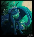  blue_hair cutie_mark equine eyes_closed eyeshadow famosity female friendship_is_magic hair horn horse long_hair makeup mammal moon my_little_pony night pony princess_luna_(mlp) smile solo sparkles standing winged_unicorn wings 