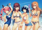  :d :o ;3 ;d ^_^ akiha_rumiho animal_ears bikini bikini_skirt black_hair blue_eyes breasts brown_hair cat_ears cellphone checkered checkered_bikini choker cleavage closed_eyes cloud competition_school_swimsuit condensation_trail day drill_hair fake_animal_ears glasses glint hat highres kiryuu_moeka koyama_hirokazu large_breasts long_hair makise_kurisu multiple_girls navel neck_garter one-piece_swimsuit one_eye_closed open_mouth paw_pose phone pink_eyes pink_hair polka_dot polka_dot_bikini polka_dot_swimsuit red_eyes school_swimsuit shiina_mayuri short_hair side-tie_bikini sky smile steins;gate swimsuit twin_drills twintails zipper 