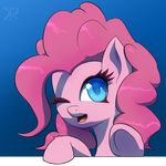  alpha_channel blue_eyes equine female friendship_is_magic fur hair hooves horse looking_at_viewer mammal my_little_pony one_eye_closed pink_fur pink_hair pinkie_pie_(mlp) pony portrait raikoh-illust smile solo tongue wink 
