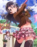  :o akizuki_ritsuko artist_request black_hair black_legwear brown_eyes brown_hair glasses golf golf_club idolmaster idolmaster_(classic) idolmaster_million_live! jpeg_artifacts lens_flare long_hair midriff multiple_girls navel official_art skirt takayama_sayoko thighhighs visor_cap zettai_ryouiki 