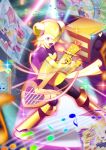  1girl alternate_color alternate_eye_color blonde_hair boots capcom gloves guitar harp_note heart helmet hibiki_misora instrument microphone music musical_note nobady open_mouth pantyhose scarf short_hair singing smile solo speaker visor yellow_eyes yellow_gloves 