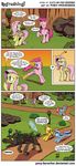  ?! blue_eyes blue_hair bush chase chasing colgate_(mlp) comic cricket_bat cutie_mark dialog english_text equine female fluttershy_(mlp) friendship_is_magic glowing grass hair hat horn horse levitation magic male mammal mr_cake_(mlp) mrs_cake_(mlp) my_little_pony outside pegasus pink_hair pinkie_pie_(mlp) pony pony-berserker purple_eyes rock stick text timber_wolf timber_wolves tree twig two_tone_hair unicorn wings 