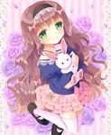  bad_id bad_pixiv_id blush bow brown_hair flower green_eyes hair_bow hairband hazakura_satsuki long_hair mary_janes original rose shoes skirt smile solo stuffed_animal stuffed_bunny stuffed_toy thighhighs zettai_ryouiki 