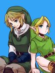  belt blonde_hair blue_eyes dual_persona earrings gloves hat jewelry link male_focus multiple_boys pointy_ears smile suzuno_(kazahanasu) the_legend_of_zelda the_legend_of_zelda:_ocarina_of_time the_legend_of_zelda:_twilight_princess younger 