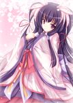  bad_id bad_pixiv_id hair_ribbon itsuka_todoku_ano_sora_ni japanese_clothes kimono long_hair mikan_(5555) ousuki_konome purple_eyes revision ribbon solo very_long_hair 