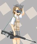  animal animal_on_head anti-materiel_rifle bad_gun_anatomy barrett cat cat_on_head gun head_mounted_display kadou misaka_imouto on_head rifle school_uniform scope short_hair sling sniper_rifle solo to_aru_majutsu_no_index weapon 