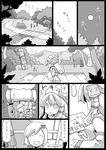  aki_shizuha backpack bag comic crab detached_sleeves greyscale kochiya_sanae long_hair monochrome multiple_girls sign totem_pole touhou translated uni_mate 