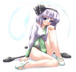  black_hairband blue_eyes breasts covered_nipples ghost green_leotard gymnast_leotard gymnastics hairband juggling_club konpaku_youmu konpaku_youmu_(ghost) legs leotard no_socks rhythmic_gymnastics short_hair silver_hair sitting skin_tight small_breasts solo touhou yoshi_tama 