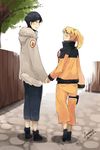  1girl :3 black_hair blonde_hair blue_eyes couple dated faustsketcher forehead_protector genderswap genderswap_(ftm) genderswap_(mtf) hetero holding_hands hyuuga_hinata naruko naruto naruto_(series) short_hair smile 