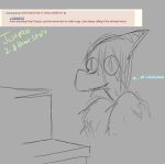 2024 4chan anthro appliance black_and_white dialogue dinosaur english_text fang_(gvh) female goodbye_volcano_high hair kitchen_appliance long_hair microwave_oven monochrome offscreen_character pterodactylus pterosaur reptile scalie sharp_teeth sketch smile snout solo teeth text theumslayer