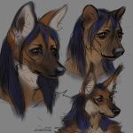 anthro black_hair blue_hair brown_eyes canid canine hair long_hair lostgoose male mammal maned_wolf portrait simple_background solo