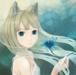  animal_ears aqua_eyes breasts brown_hair cat_ears cleavage derivative_work face flower hands haruno lips long_hair original photo-referenced small_breasts smile solo 