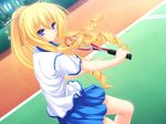  blonde_hair blue_eyes game_cg koshimizu_rei neko_koi skirt tennis whirlpool 