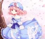  bug butterfly cherry_blossoms hat insect mito_tsubaki petals pink_hair red_eyes saigyouji_yuyuko short_hair solo touhou 