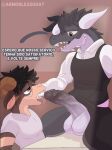 absurd_res anthro armorlessgoat balls bedroom_eyes big_balls big_penis bodily_fluids bovid caprine cel_shading cum cum_in_mouth cum_inside dominant dominant_male dragon drinking drinking_cum duke_(armorlessgoat) duo genital_fluids genitals goat hi_res kolev_of_astora male male/male mammal mythological_creature mythological_scalie mythology narrowed_eyes oral penis portuguese_text restaurant scalie seductive shaded simple_background size_difference submissive submissive_male text tongue tongue_out waiter