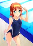  asics breasts competition_swimsuit covered_nipples goggles goggles_removed green_eyes headband kimi_ga_nozomu_eien norizou_type-r one-piece_swimsuit orange_hair pool poolside refraction short_hair small_breasts solo suzumiya_akane swim_cap swimsuit 